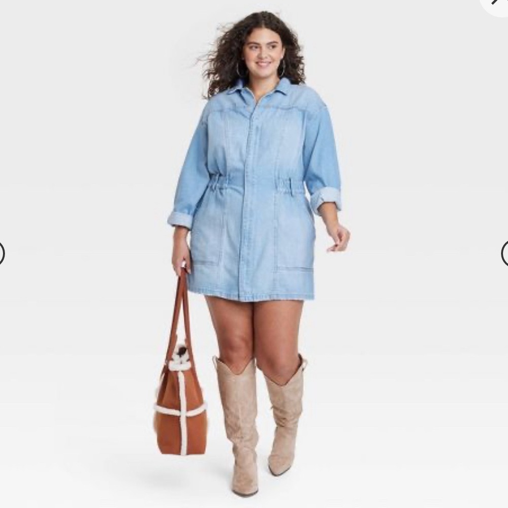 NWT Women's Long Sleeve Denim Shirtdress - Universal Thread™ Light Wash Size 28 - Picture 3 of 12